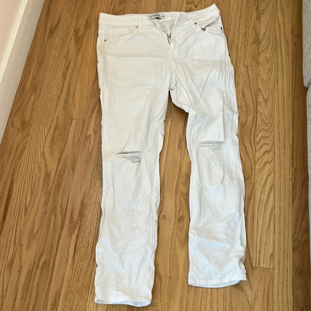 Just Black Denim white skinny jeans with ripped knees